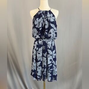 Eliza J Navy Blue Floral Halter Midi Dress